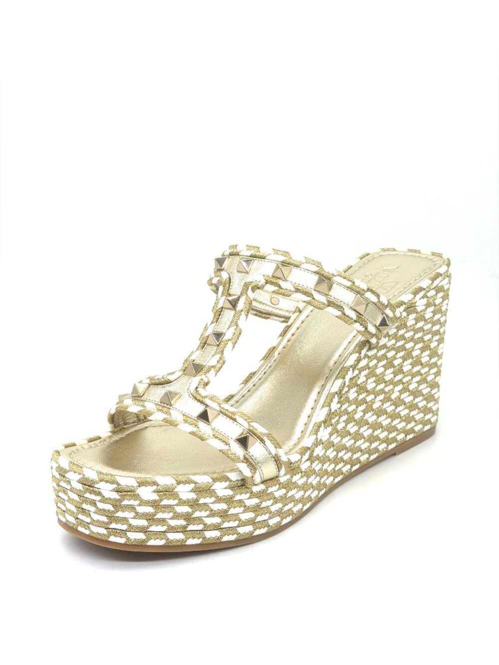 Valentino Rockstud Torchon Rope Wedge Heel Braided Espadrille Slide Sandals